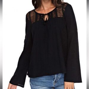 ROXY Sweet Sunshine Lace Insert Top with Bell Long Sleeves in Anthracite size XL